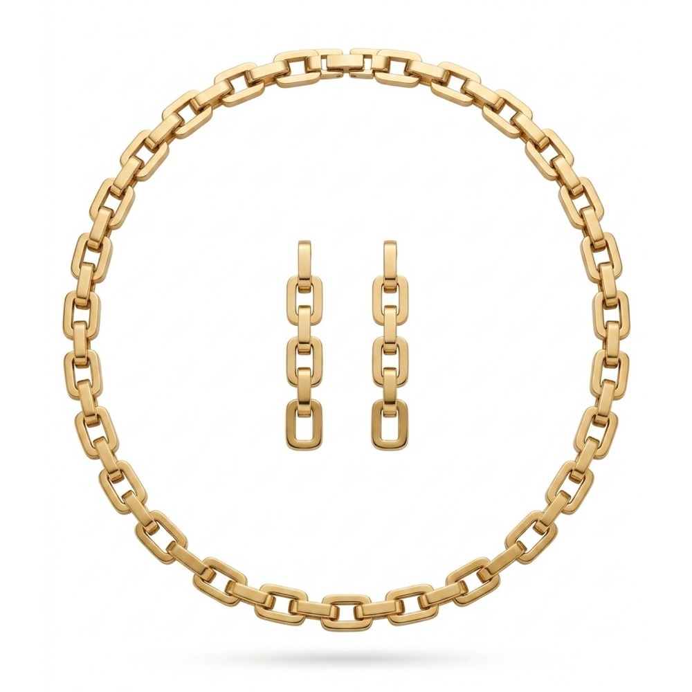 Eddie Borgo Supra Link Collar Necklace & Earrings Set Gold Vermeil Curateur